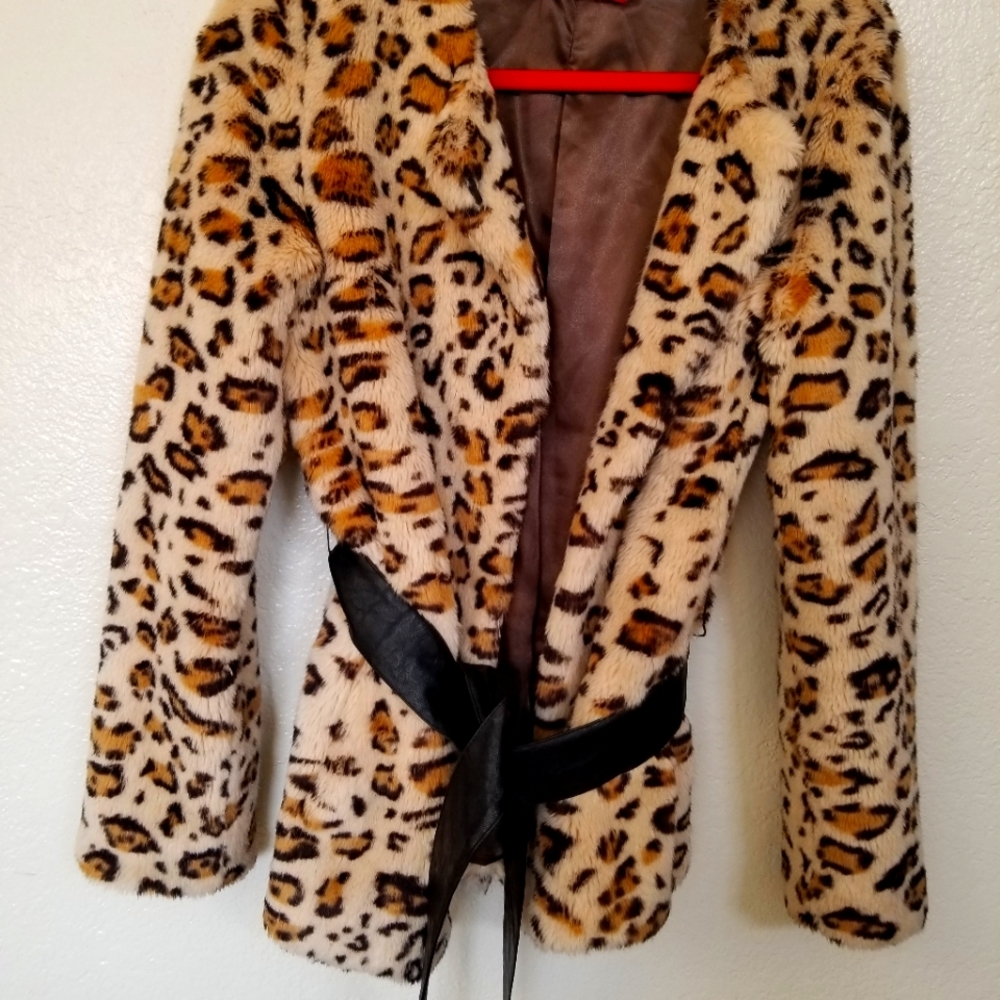 Y2K 90's VELVET LEOPARD FAUX FUR COAT